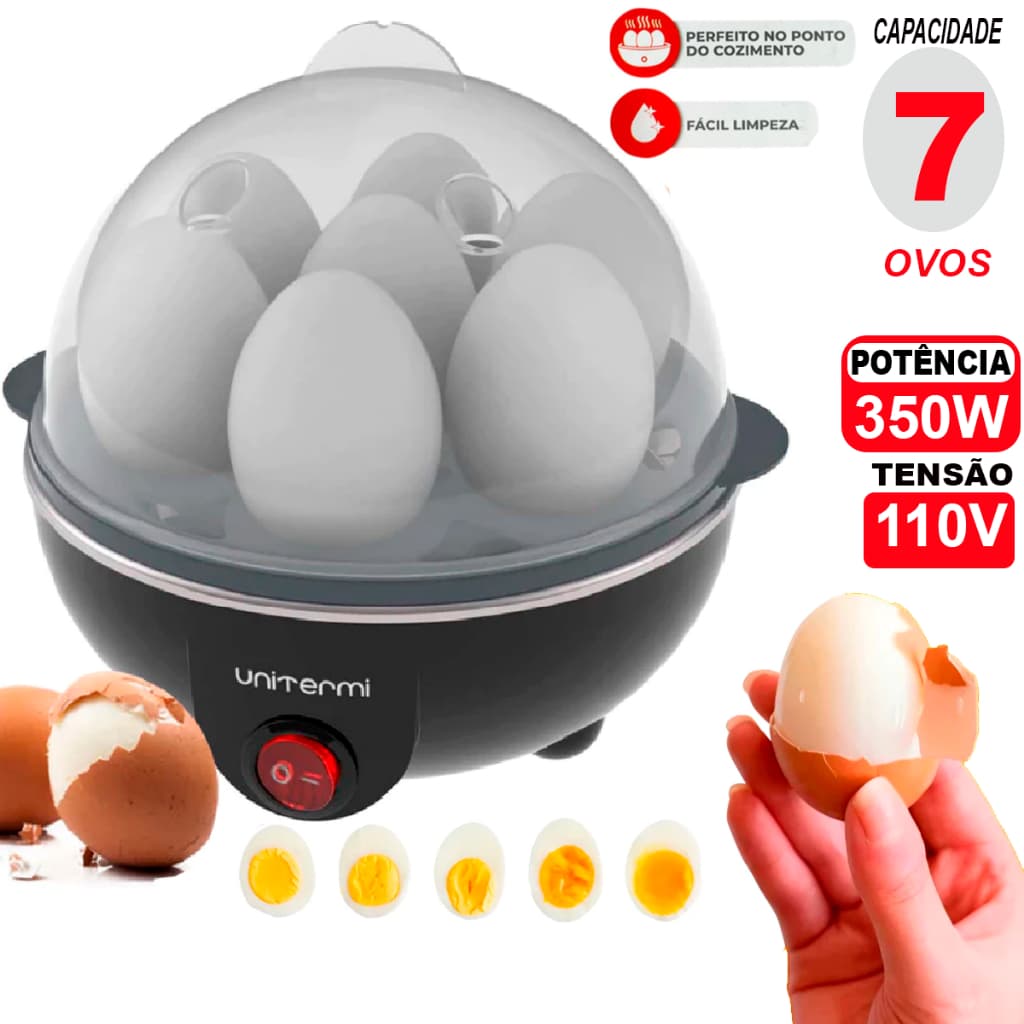 Cozedor de Ovos Elétrico Portátil Cozinha à Vapor 127v/110v  Máquina De Cozinhar Preto 7 ovos