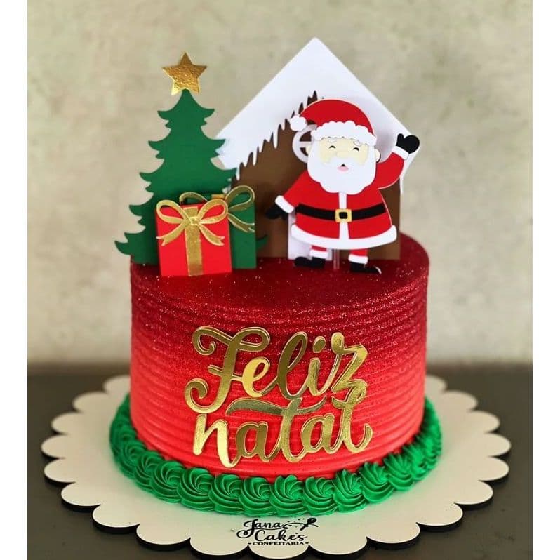 TOPO DE BOLO NATAL PAPAI NOEL – Personalizado com Nome e Idade – Festa Infantil