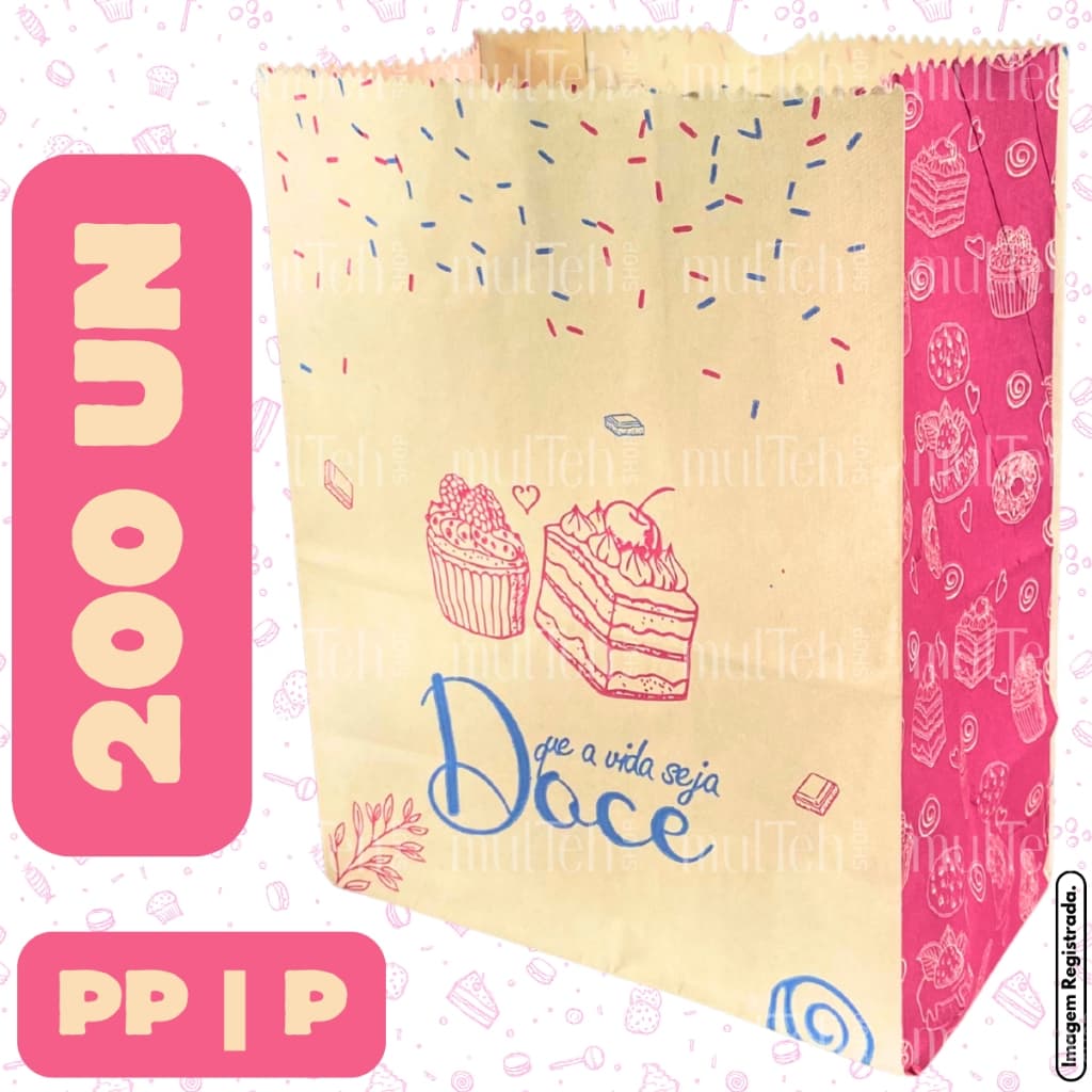 200 Saco Kraft SOS PP P Para Delivery Doce Doceria Docinhos Cookies Açaí Pequeno