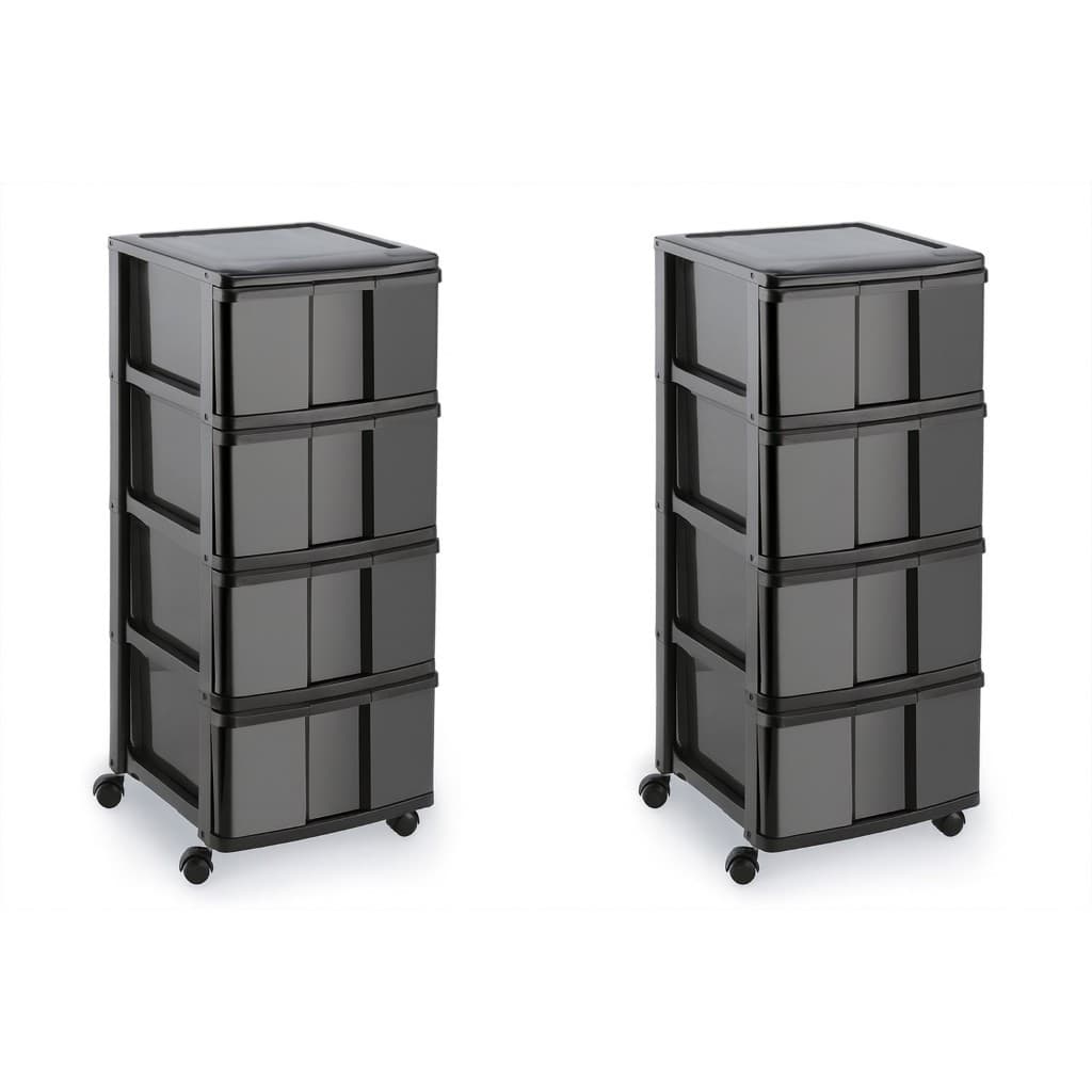 Kit 2 Gaveteiros Porta Tudo 4 Gavetas Com Rodas Organizador Multiuso Monte Líbano Cor Preto