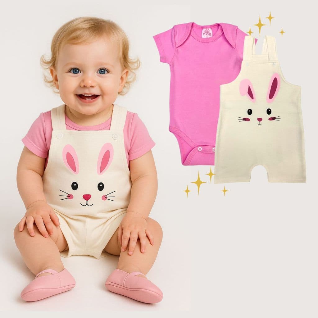 Kit 2 Peças Body + Jardineira Bebê Conjunto Algodão Menina Enxoval