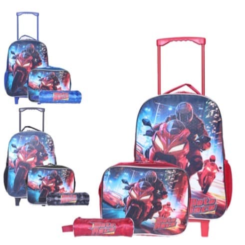 Kit Mochila Feminina com Carrinho 16", Lancheira 10" e Estojo The Girl and Bear