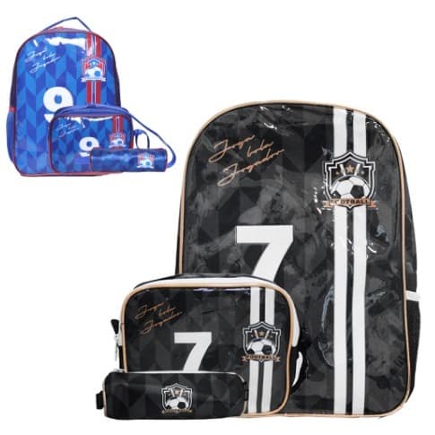 Kit 3 Peças Masculino Futebol – Mochila 17,5", Lancheira e Estojo