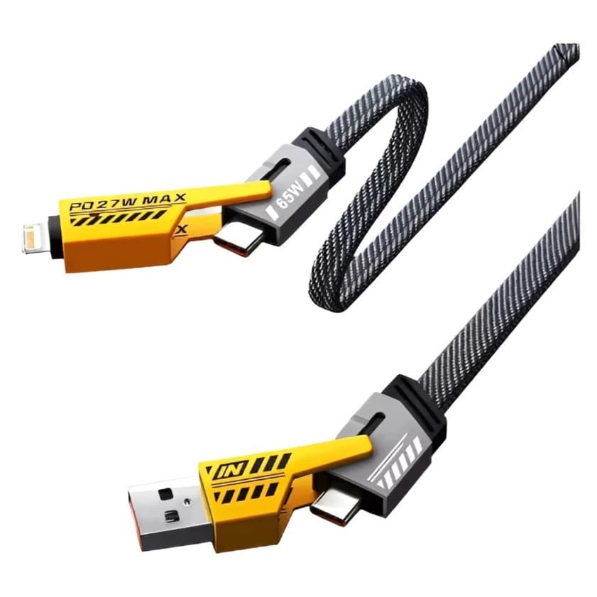 Cabo de Carregador Turbo Tipo-C p/ iPhone Xiaomi Samsung USB 4 em 1 Turbo 65W/PD 27W