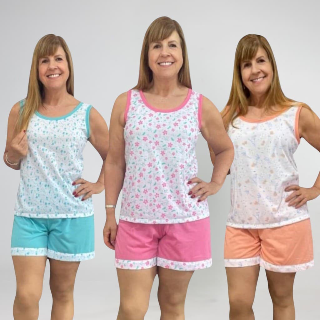 Kit 3 Pijama Feminino Judoca Camiseta e Short feminino Malha Senhora Pijama Adulto regata