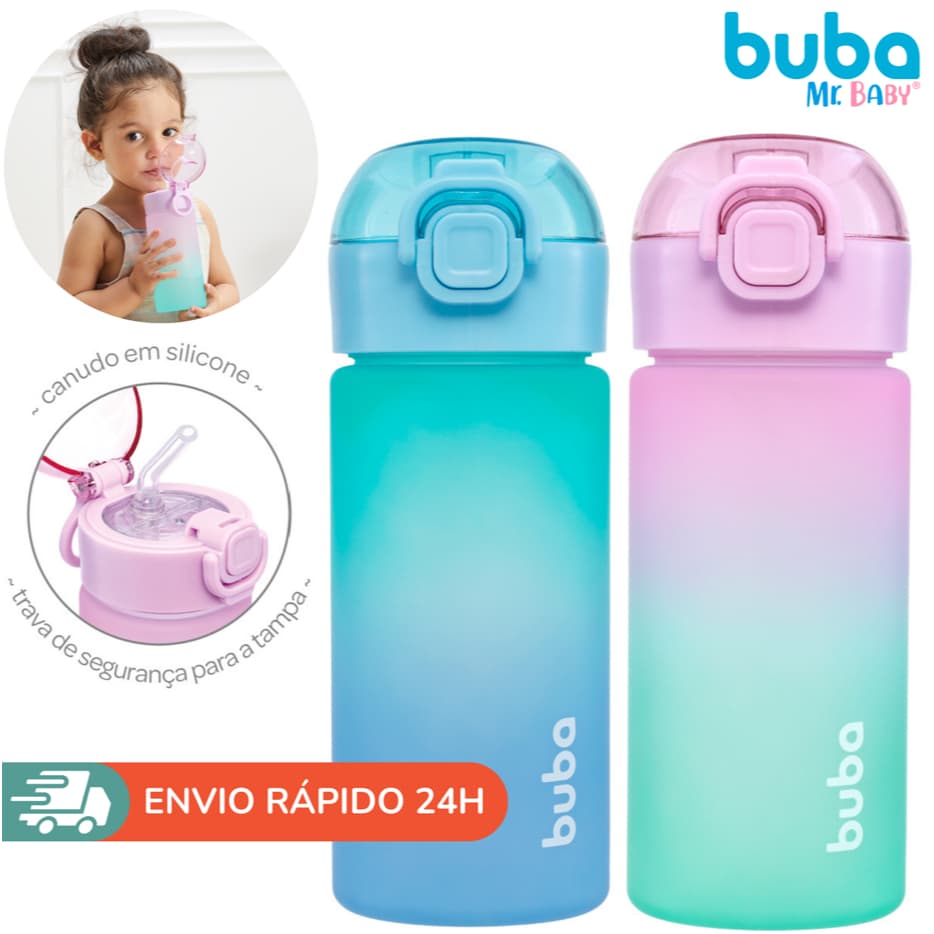 Garrafa Infantil com Canudo Silicone 450ml Degradê Buba