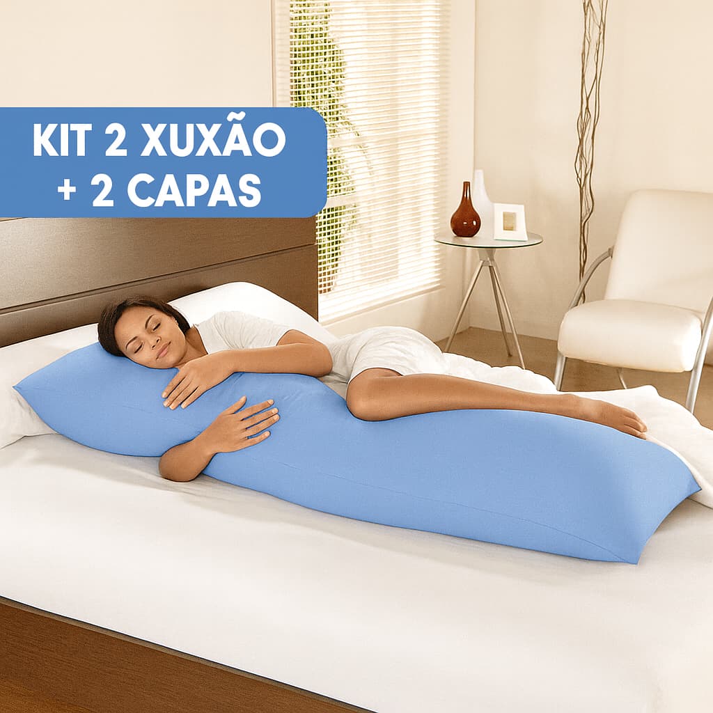 Kit 2 xuxao de corpo com 2 capas travesseiro corpo percal 200 fios fibra siliconada