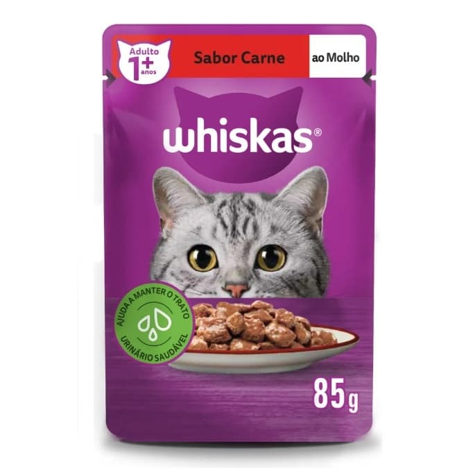 Ração Úmida Whiskas Sachê para Gatos Adultos sabor Carne ao Molho 85g