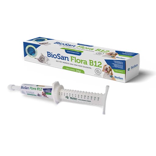 BIOSAN FLORA B12 SUPLEMENTO VITAMÍNICO COM PROBIÓTICO PREBIÓTICO E SIMBIÓTICO PARA CÃES E GATOS 14G - SEU PET SAUDÁVEL!