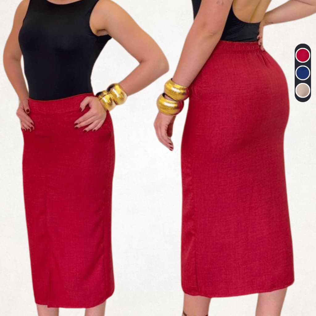 Saia Midi Feminina Alfaiataria Fenda Elegante Saia Social Casual Versátil Confortável