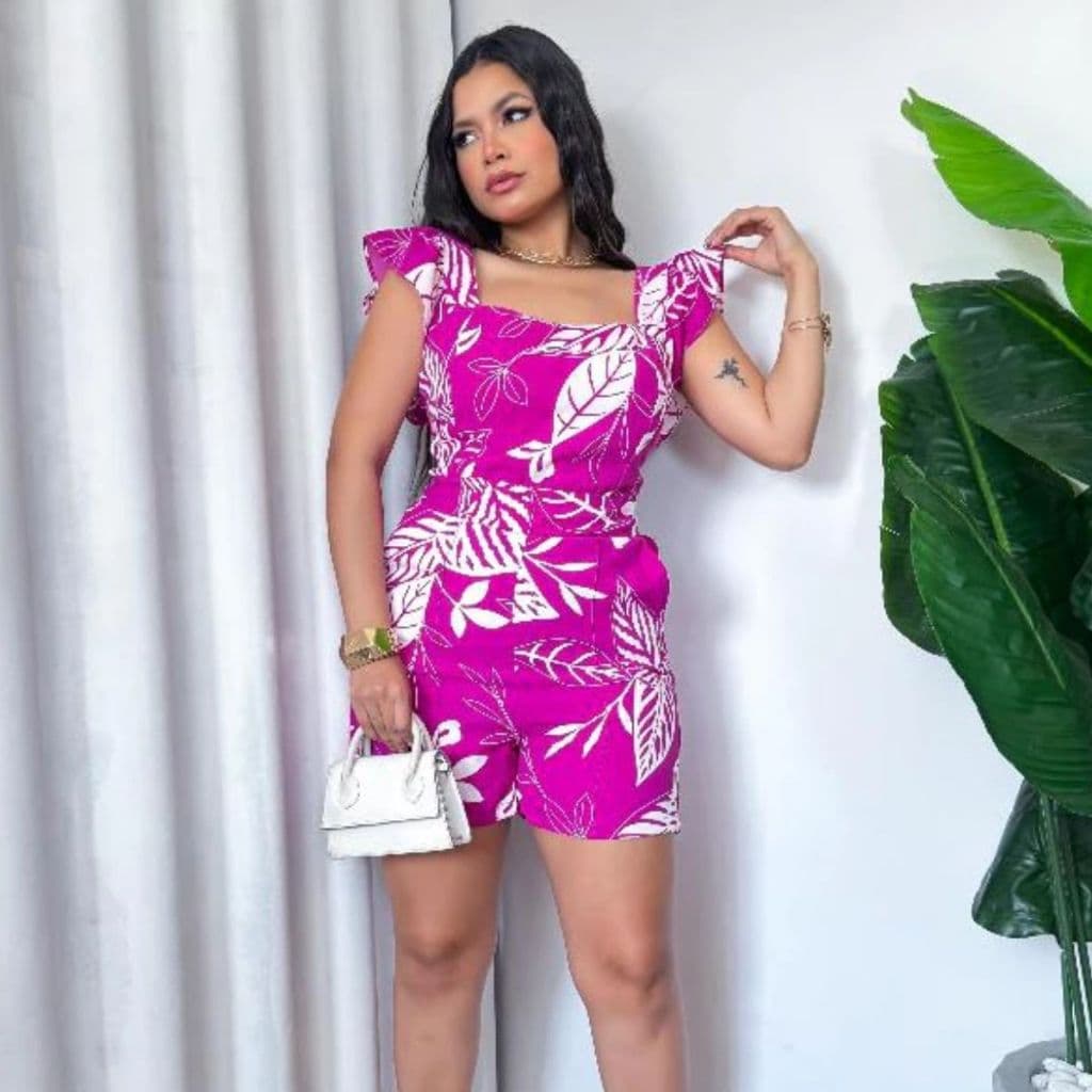 Macaquinho Curto Casual Estampa Floral Com Forro Bojo De Alcinha Moda Verão Envio Imediato