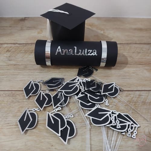 Kit Topo de Bolo Formatura + Topper para Docinhos | Personalizado com Nome e Curso | Envio Rápido