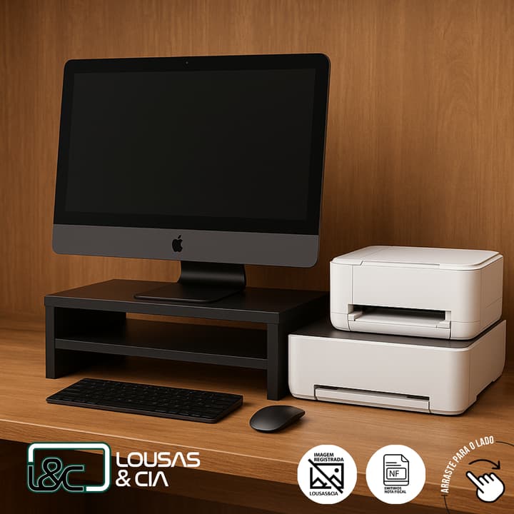 Suporte de Monitor de Mesa S/ Gaveta Black Piano Para Notebook Home Office Escritório