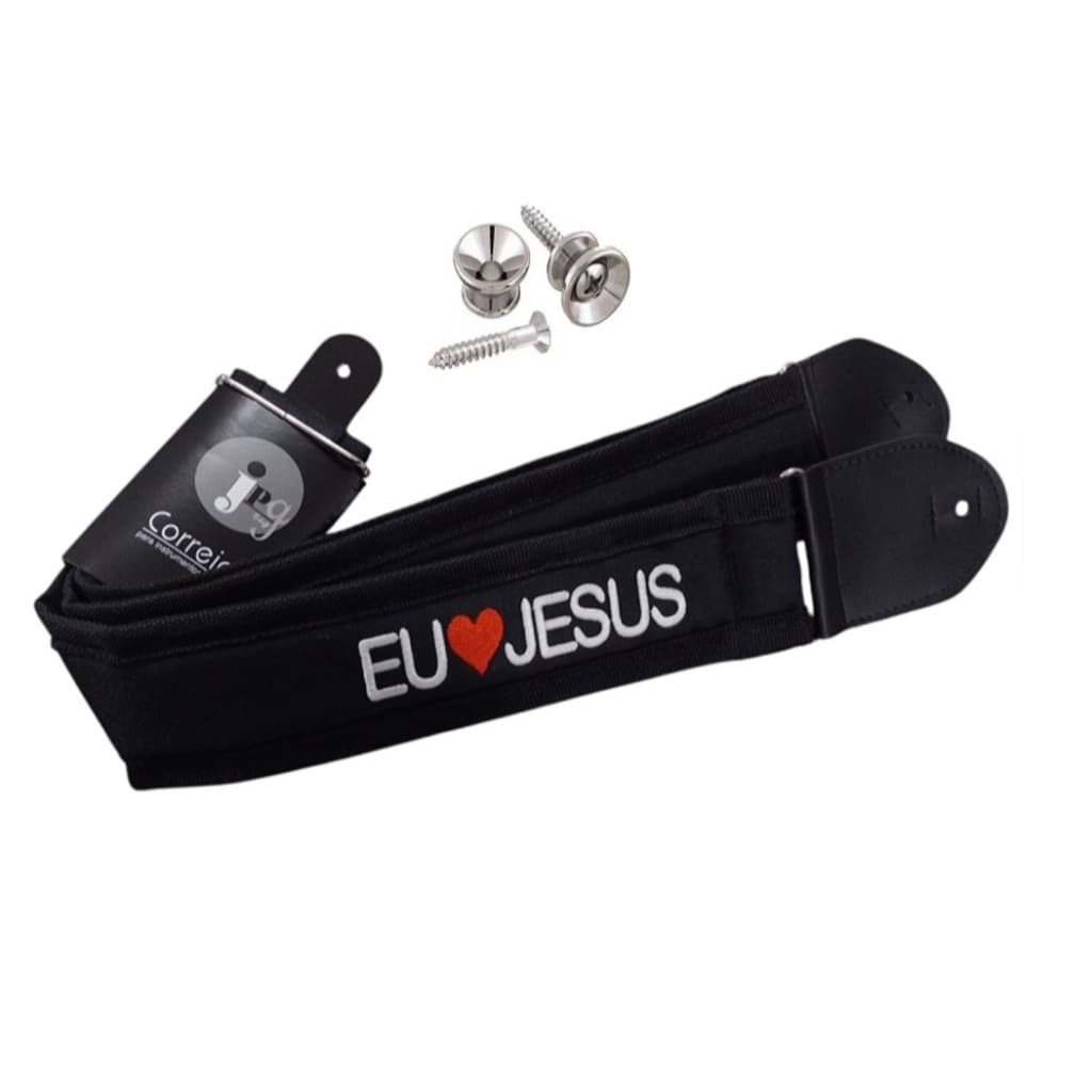 Correia Violão/Guit/Baixo Acolchoada EU AMO JESUS + Roldanas