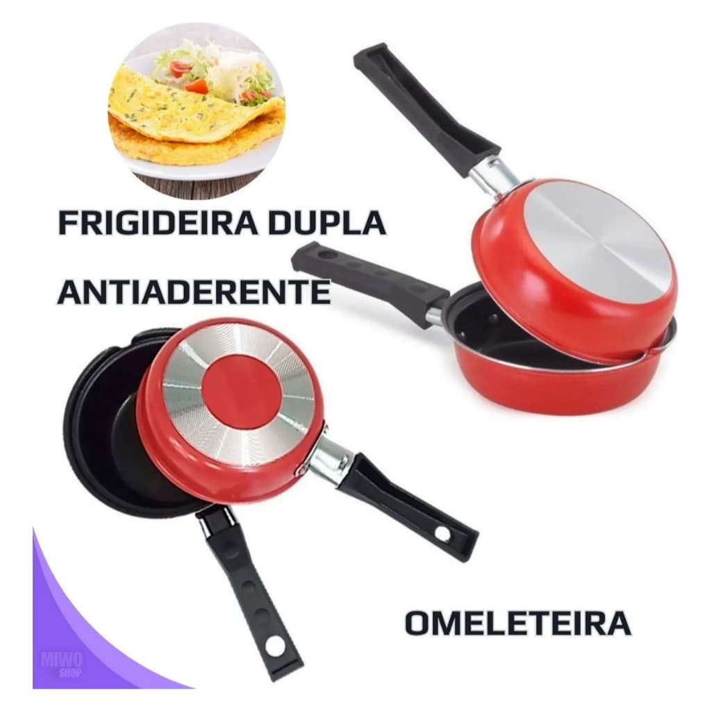 Frigideira Dupla com 2 Partes Panela Antiaderente Hamburguer Lanche Omelete Comida