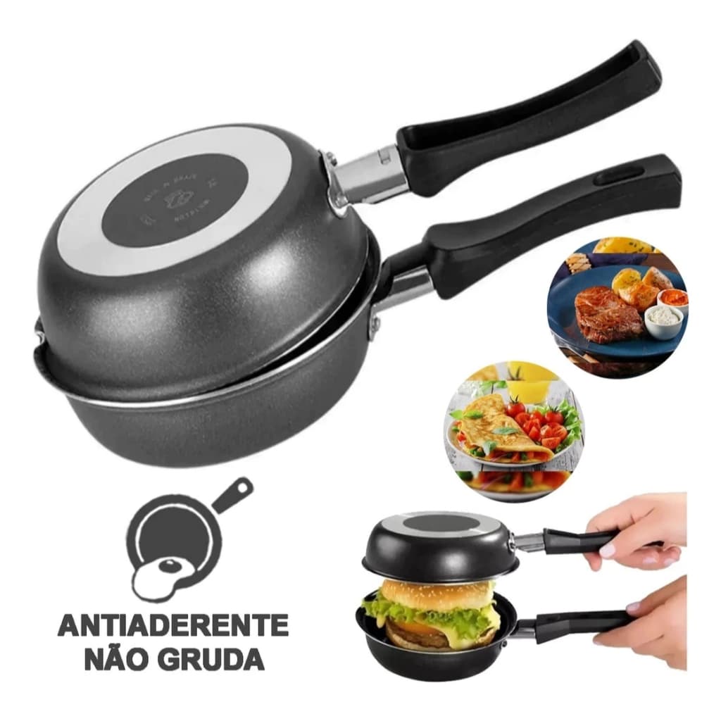 Frigideira Dupla 2 Partes Panela Antiaderente Cozinha Omelete Hamburguer Lanches