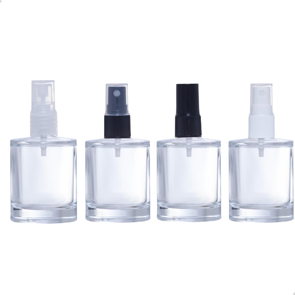 Kit Frasco Vidro Cilindrico Perfume C/ Válvula Cilindrico Completo Preto Branco Transparente 60ml