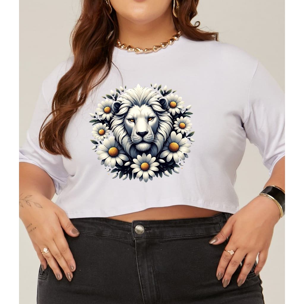 Cropped Oversize Candy Color Feminina - Leão Margarida Viscolycra Premium–Estilo Força e Delicadeza