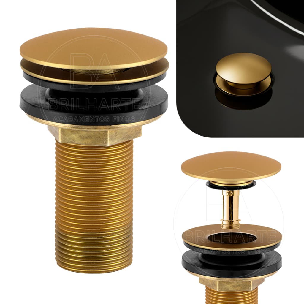 Válvula Para Lavatório Ralo Click Gold Dourada Fosco Pia Banheiro Cuba Metal 7/8