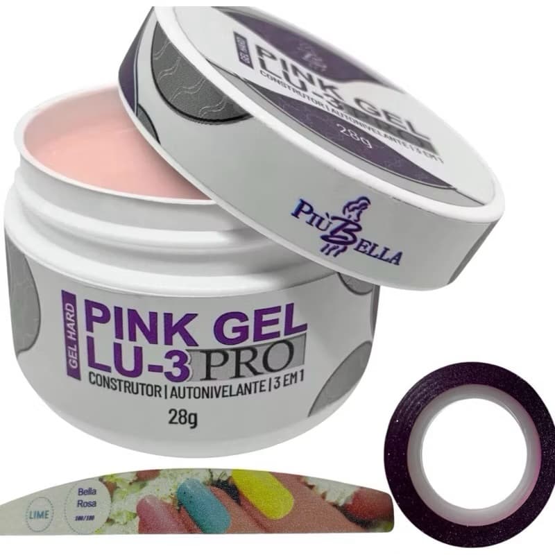 Gel De Unha Piubella Pink Gel Lu3 Unhas De Gel 28gm