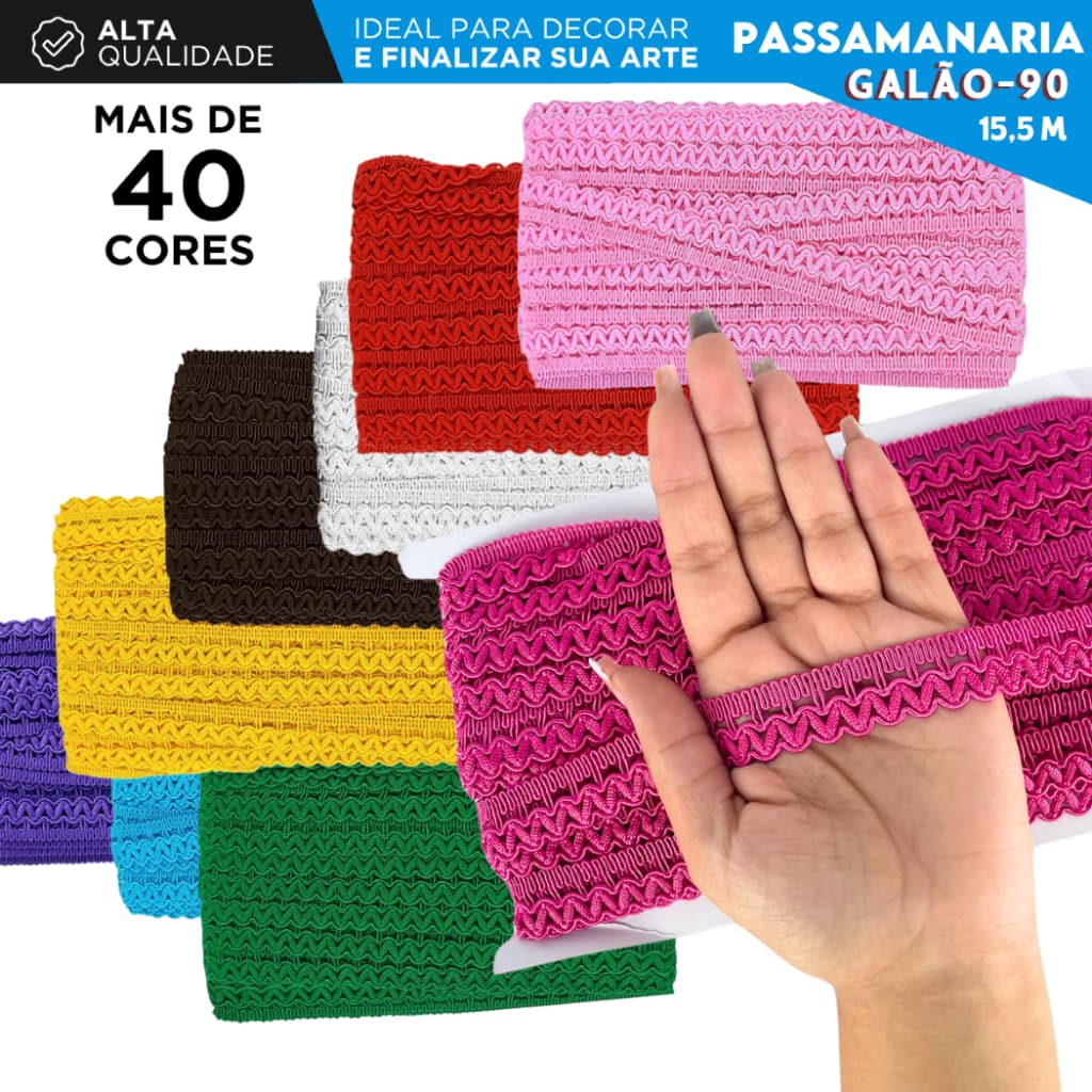 Passamanaria Fita Galão Decorativa 20mm Rolo Com 15,5 Metros Para Acabamentos de Roupas 90 - CRIAR