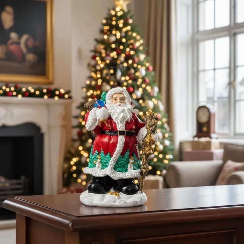 Papai Noel com Cajado Natalino em Gesso