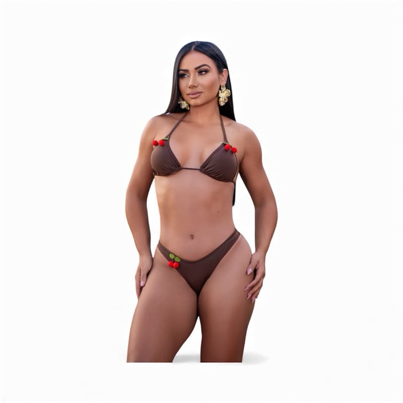 Biquíni Cortininha Fio Dental com Aplicação de Cereja – Tamanhos P M G GG – Moda Praia
