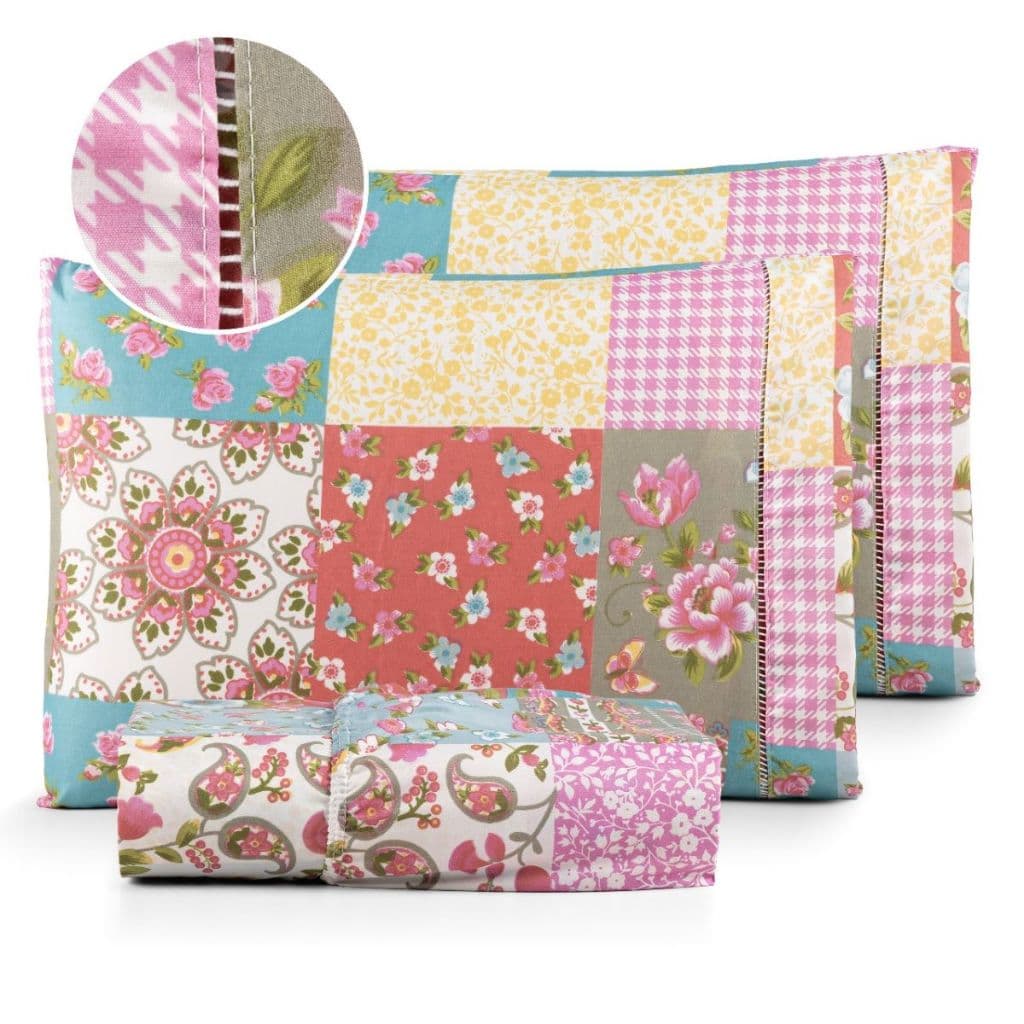 Jogo de Cama Lencol Solteiro Casal Queen King 02 e 03 Peças Estampado cama Box Toque de Pessego