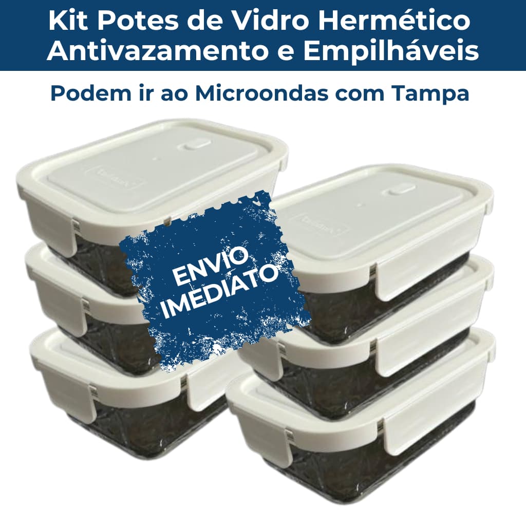 Kit Conjunto 1 , 2 , 3 , 4 , 5 ou 6 Potes de Vidro Marmita Hermético 640ml com tampa e travas Branca