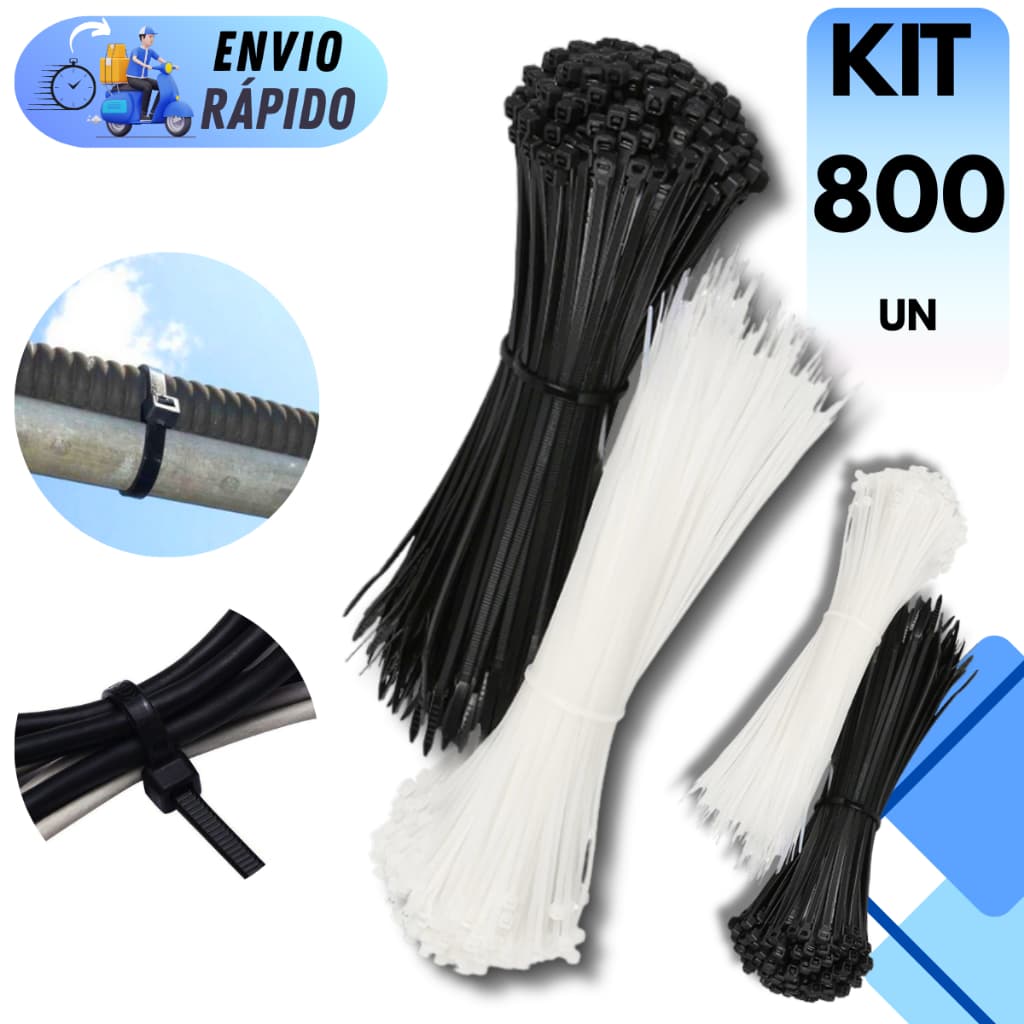 KIT 800 ABRAÇADEIRA ENFORCA GATO PRETA VARIAS MEDIDAS GRANDE PLÁSTICA CANOS FIOS ORGANIZAÇÃO