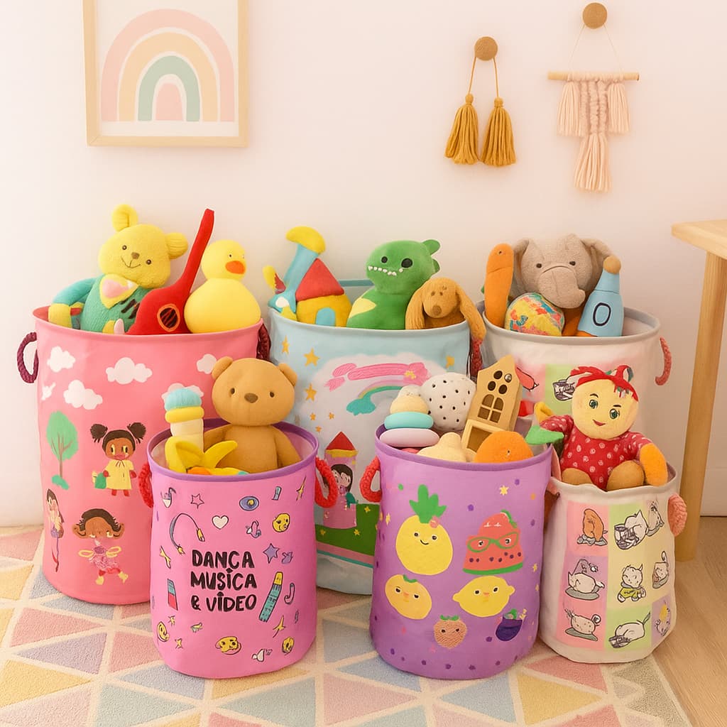 Cesto Organizador Infantil Brinquedo Roupa Multiuso Com Alça Menina Feminino Multiuso