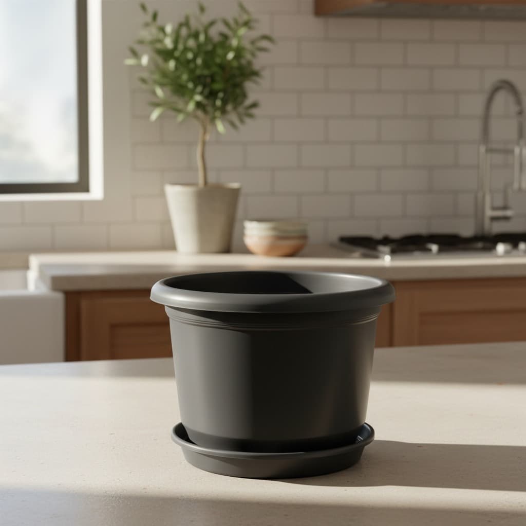 Kit Vaso De Flor de Plástico de 4,5 Litros + Prato de Vasos Plantas Orquídeas Cores Cerâmica Preto