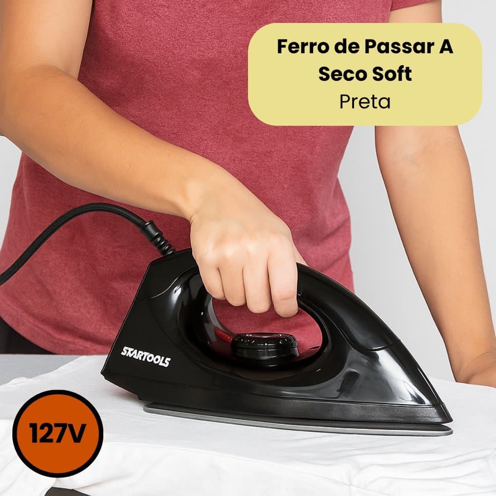 Ferro Elétrico de Passar Doméstico Tradicional Leve Casa Utilidade Domestica a Seco Soft 127V – Preto