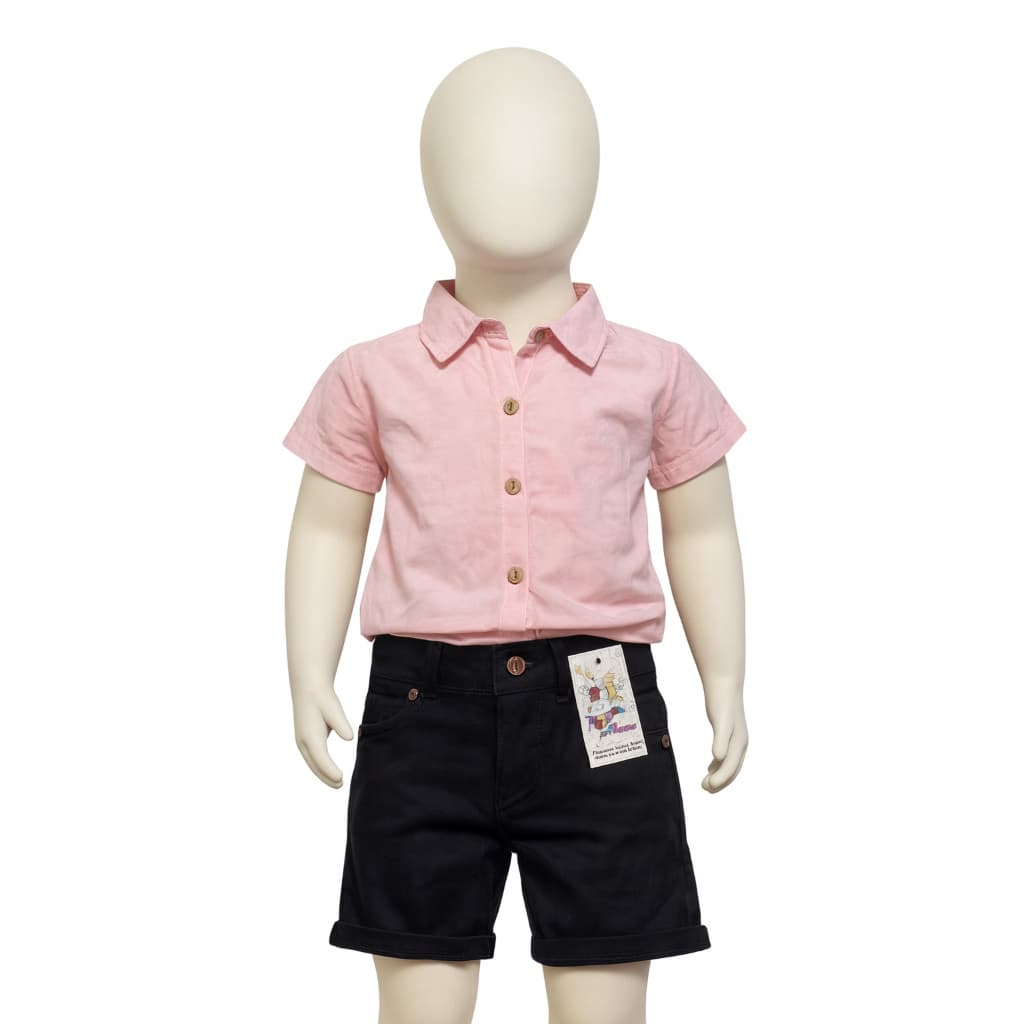 Conjunto Infantil – Camisa Rosa + Bermuda Branca