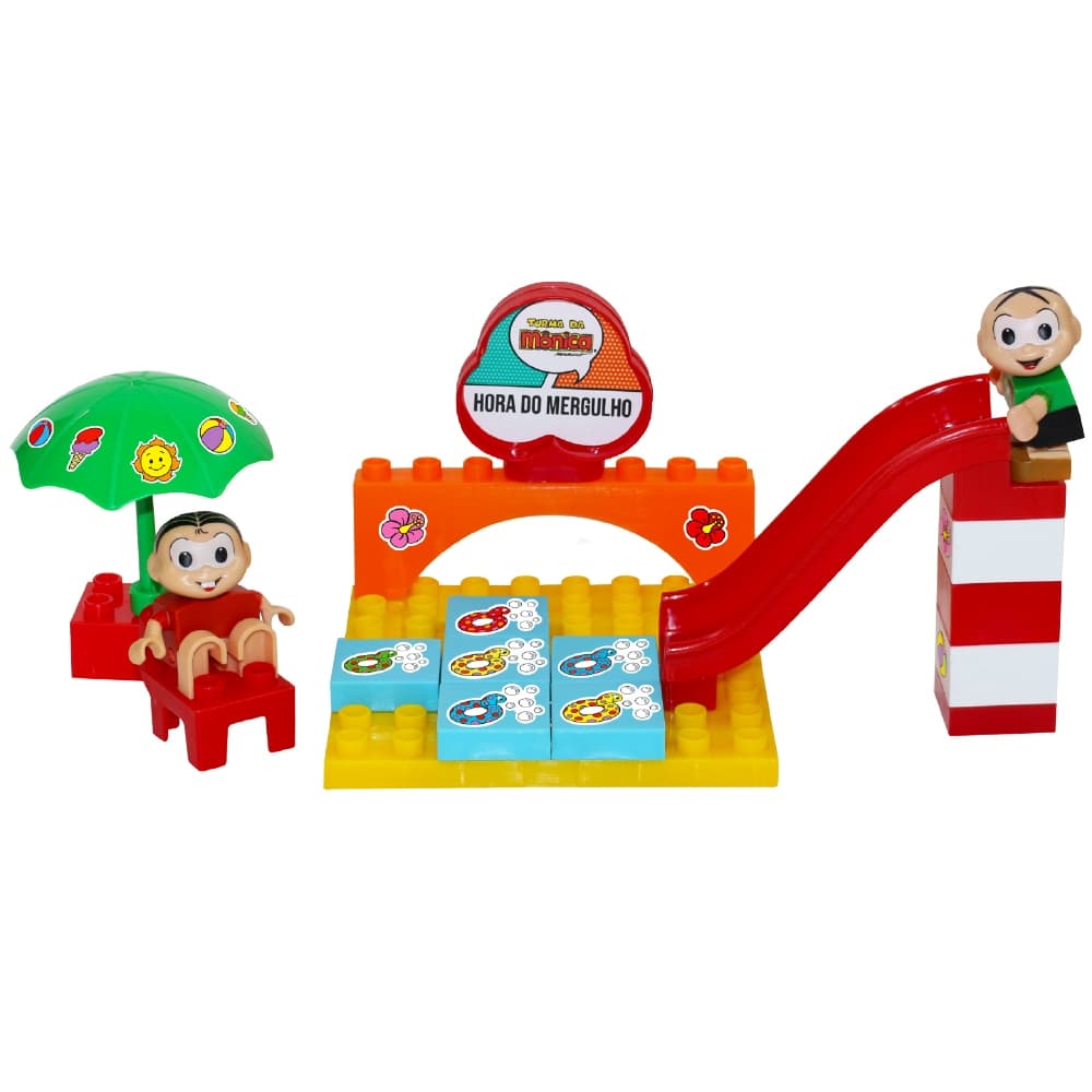 Turma Da Mônica Hora Do Mergulho Playset 17 Blocos E 2 Bonecos - Monte Líbano