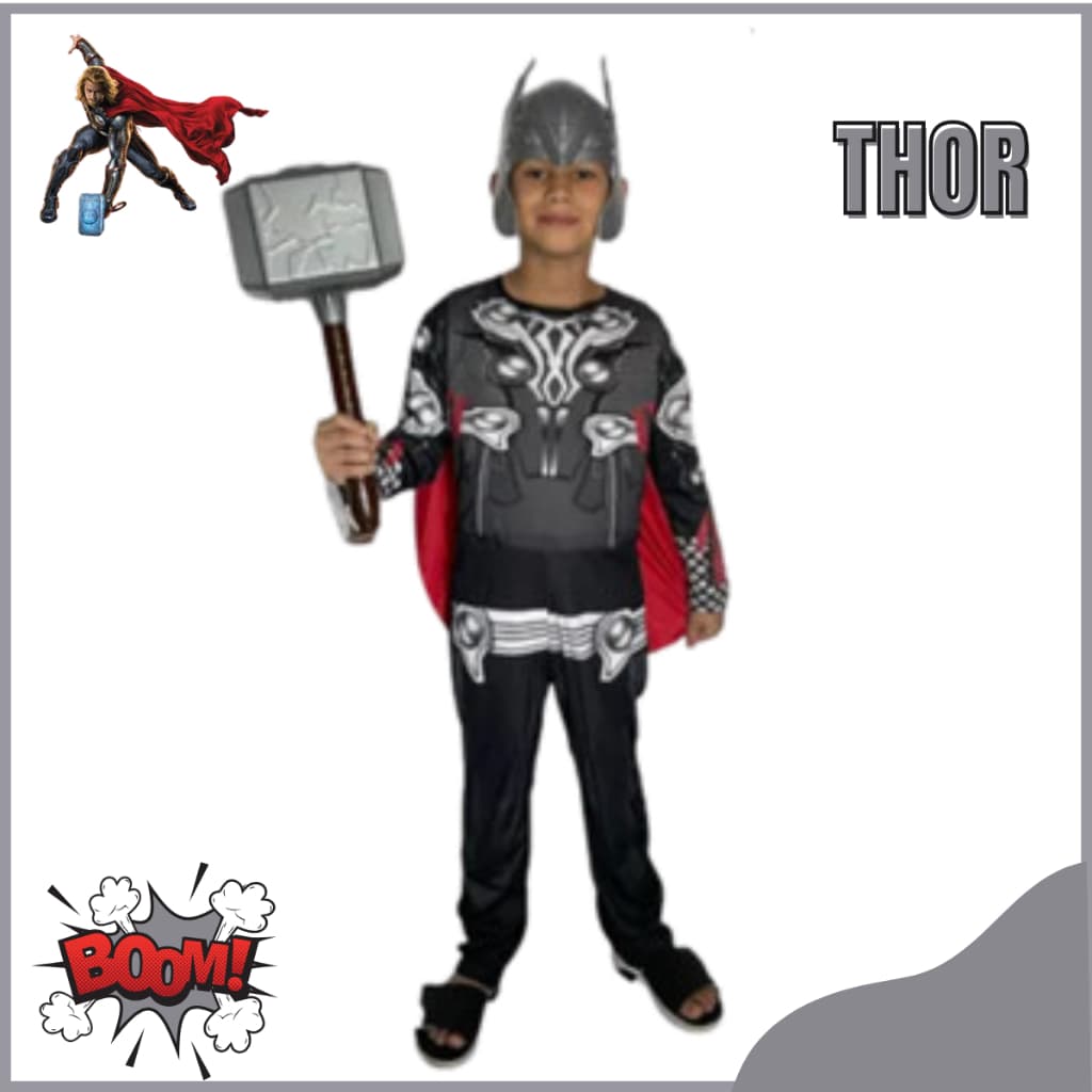 Fantasia Do Thor Longa Com Mascara E Martelo Roupa Infantil