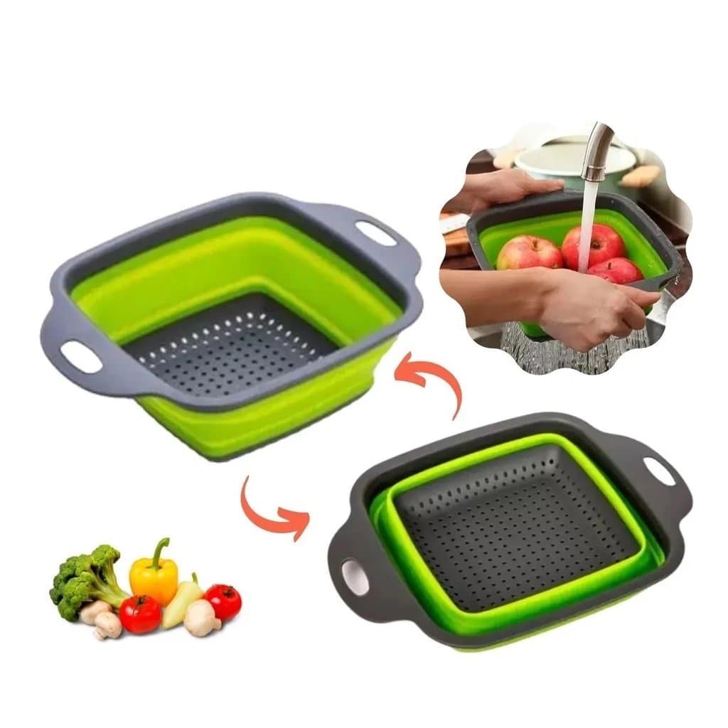 Kit 02 Escorredores de Macarrão Arroz Salada Frutas Alimentos Retrátil Silicone