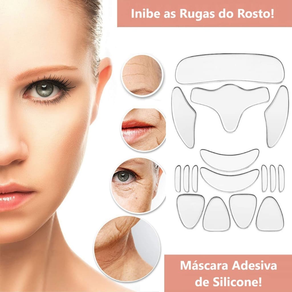 Kit 16 Adesivos Anti Rugas Silicone Reutilizável Para Testa Rosto e Queixo Pele Lisa Hipoalergênico