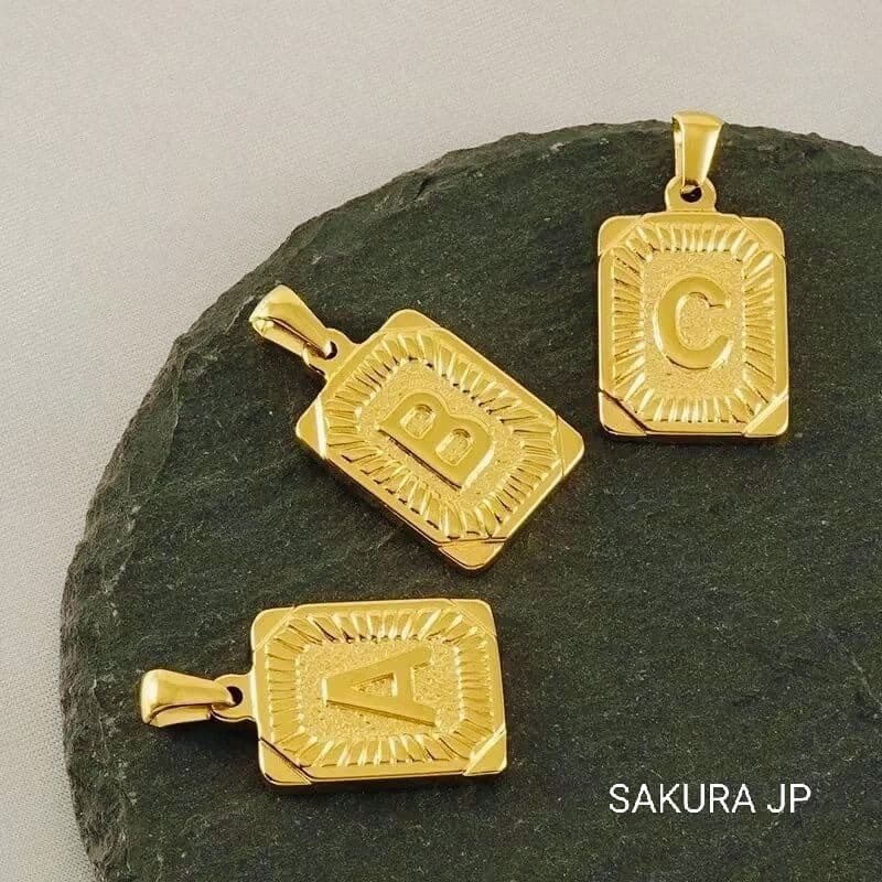 Pingente de Placa com Corrente de Aço Inoxidável - Letras 'A' até 'Z' Folheado a Ouro Palavras