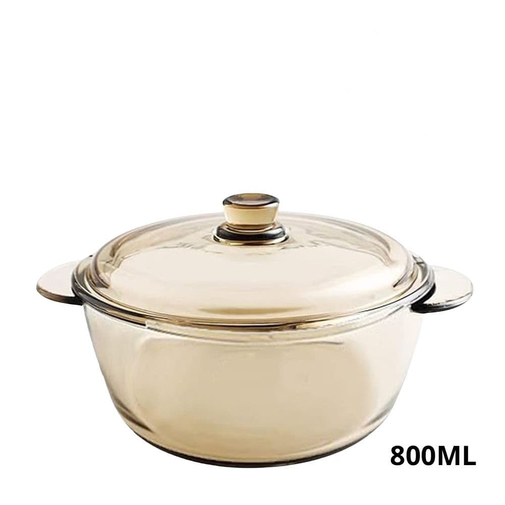 Tigela De Vidro Cozinha Ambar Redonda Com Tampa 800ml
