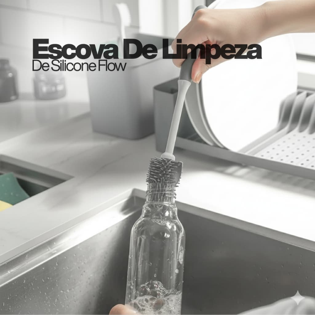 Escova De Silicone Flow Para Lavar Copo Garrafa Taça Ou Limpeza Cozinha Mamadeira