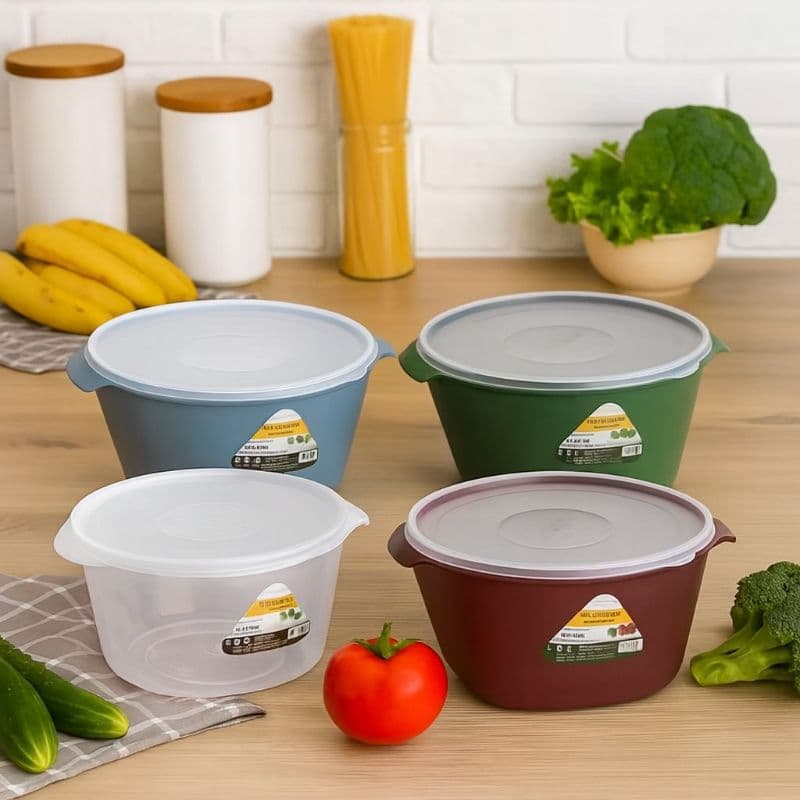 Pote  Plástico 4L Color  4 Unidades Cozinha Geladeira Saladeira Com Tampa