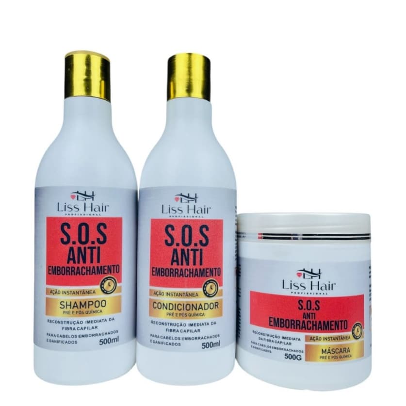 Kit Capilar S.O.S Antiemborrachamento Ação Instantânea Pré e Pós Química Liss Hair Profissional