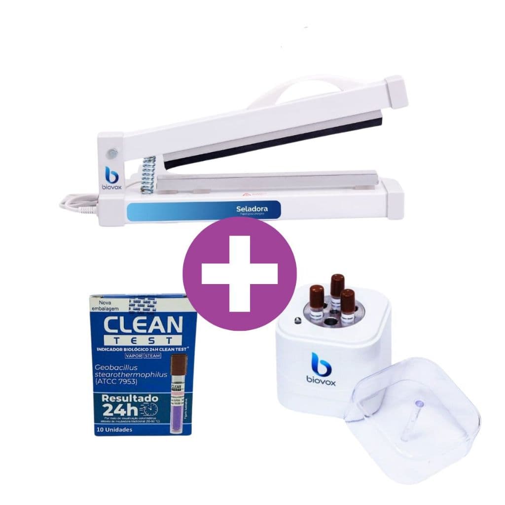 Kit Seladora 25 cm Biovox Branca + Mini Incubadora Biovox + 10 Ampolas de Indicadores Biológicos Cleanup