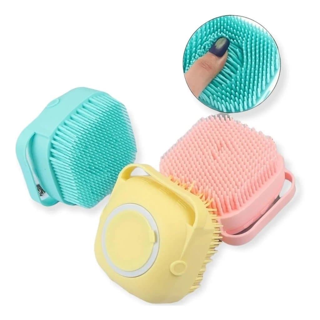Escova De Silicone Para Banho PETS/ Massagem Com Dispenser Para Shampoo