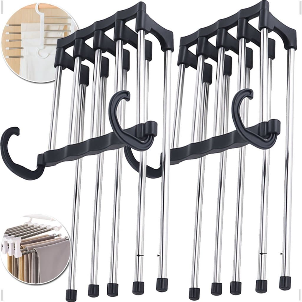 Kit 2 Cabide Mágico Inox Retrátil  multiuso organizador Calças Otimiza Espaço