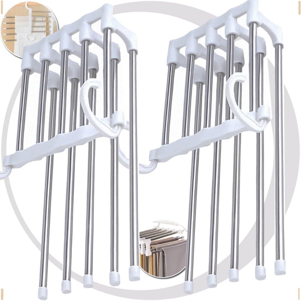 Kit 2 Cabide Calças Jeans Retrátil multiuso Aço Porta Calça organizador