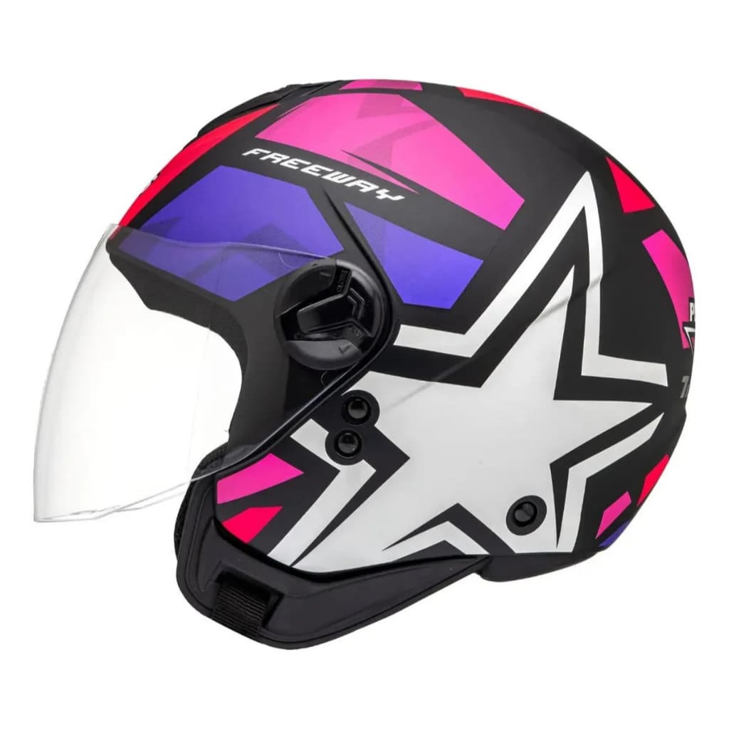 Capacete Aberto Peels Freeway 1st Preto Fosco Pink Rosa