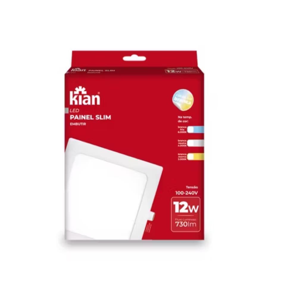 Plafon Led Embutir Quadrado 12w Bivolt Luz Branca Painel Slim