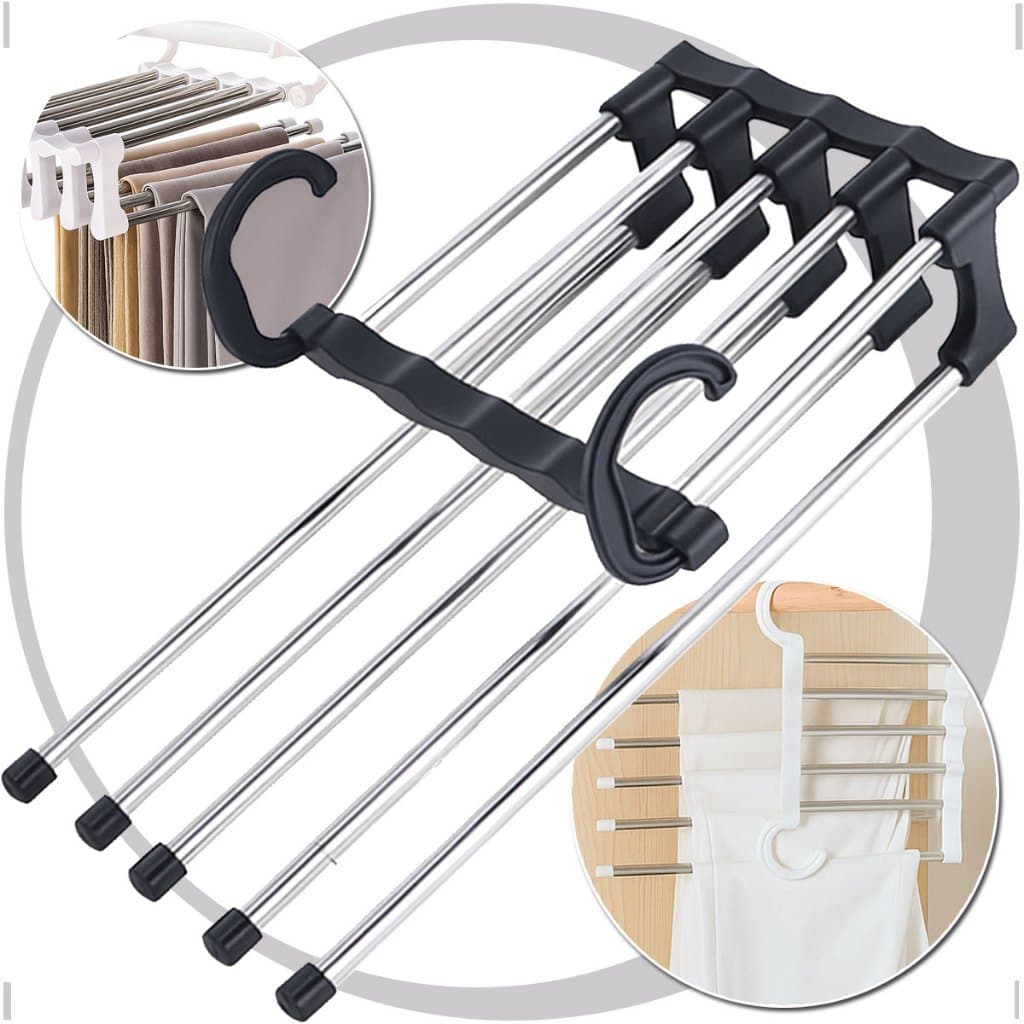 Cabide Mágico Inox Retrátil  multiuso organizador Calças Otimiza Espaço